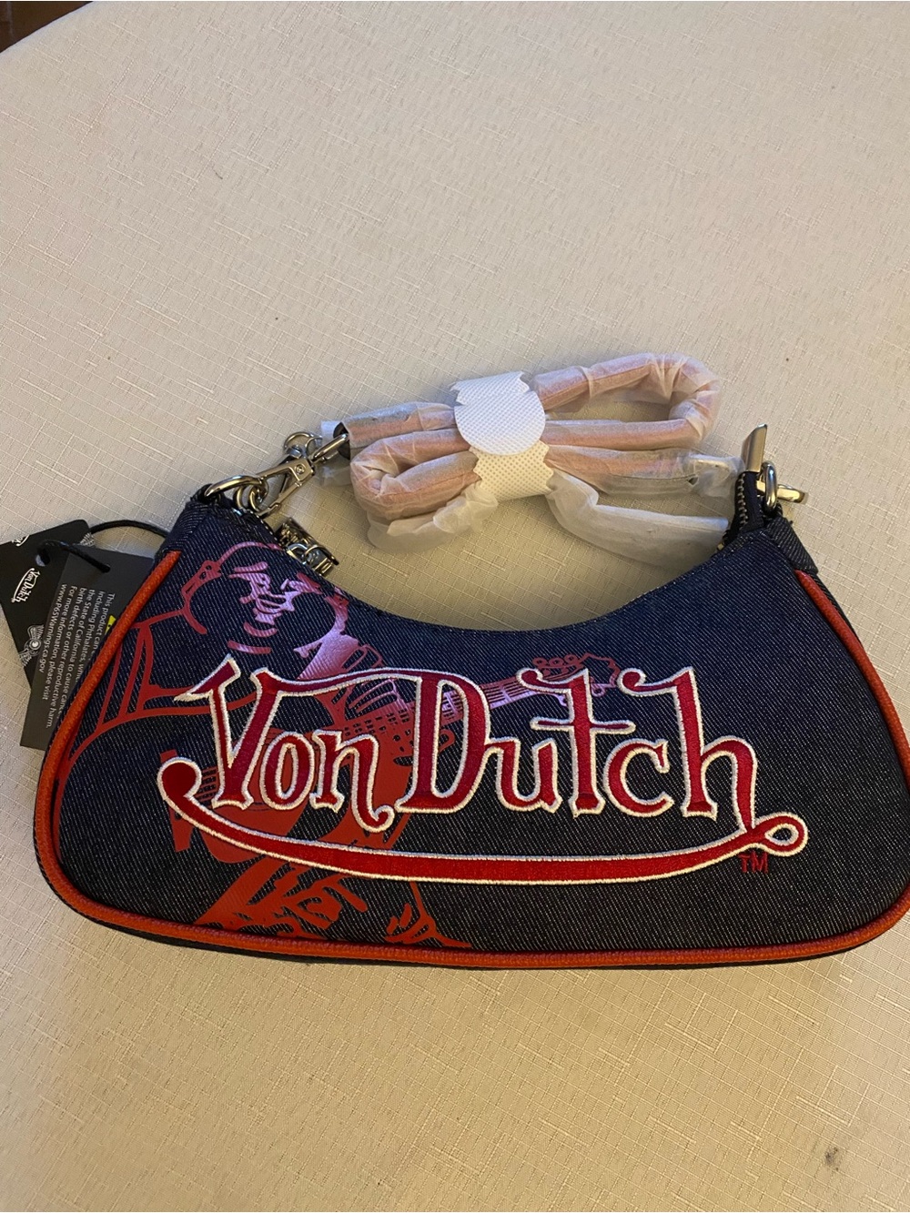 Von Dutch x True Religion Black Denim Shoulder Bag